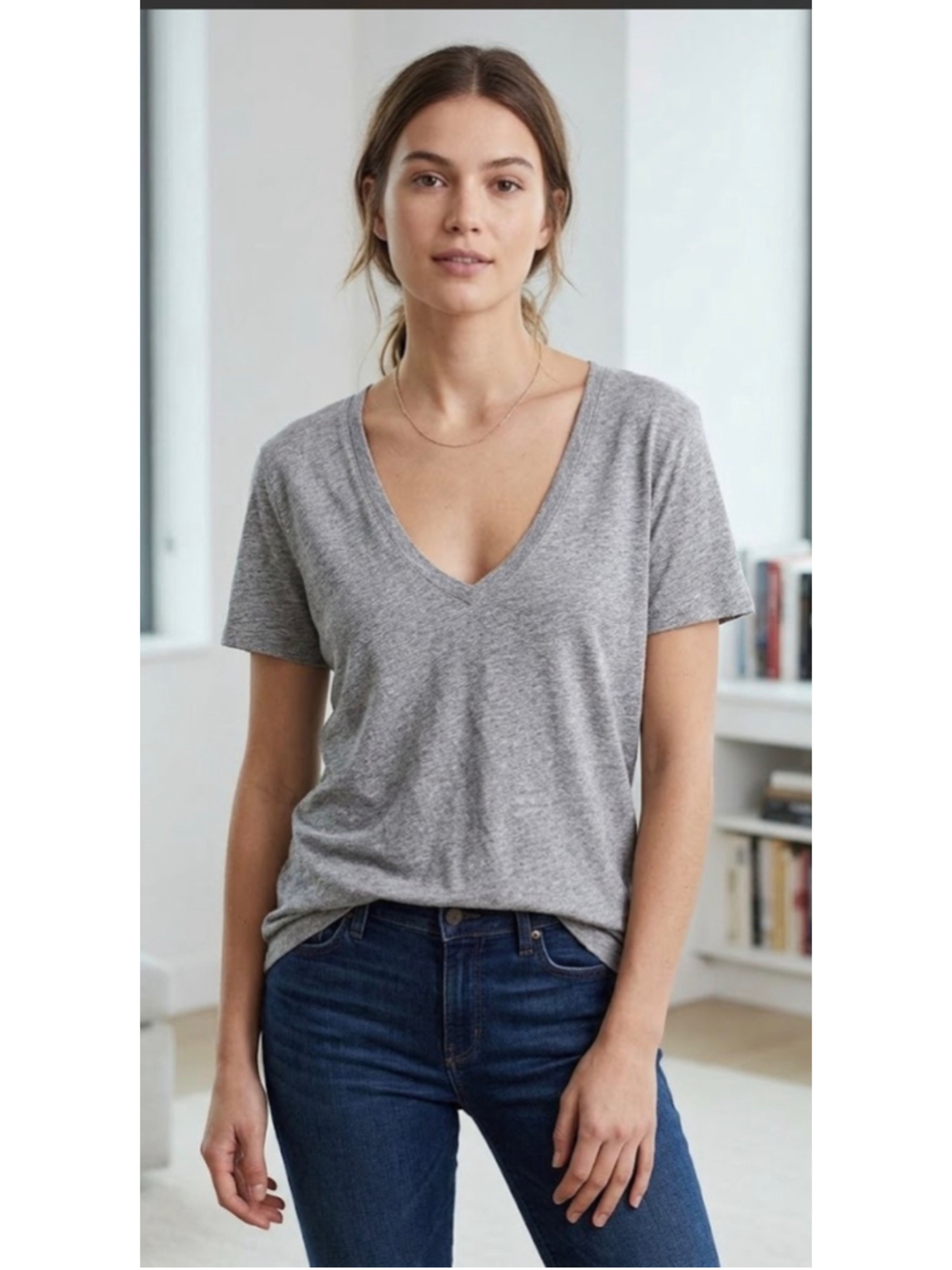 Women's Adriano Goldschmied V-Neck Tee, Size L, Grey